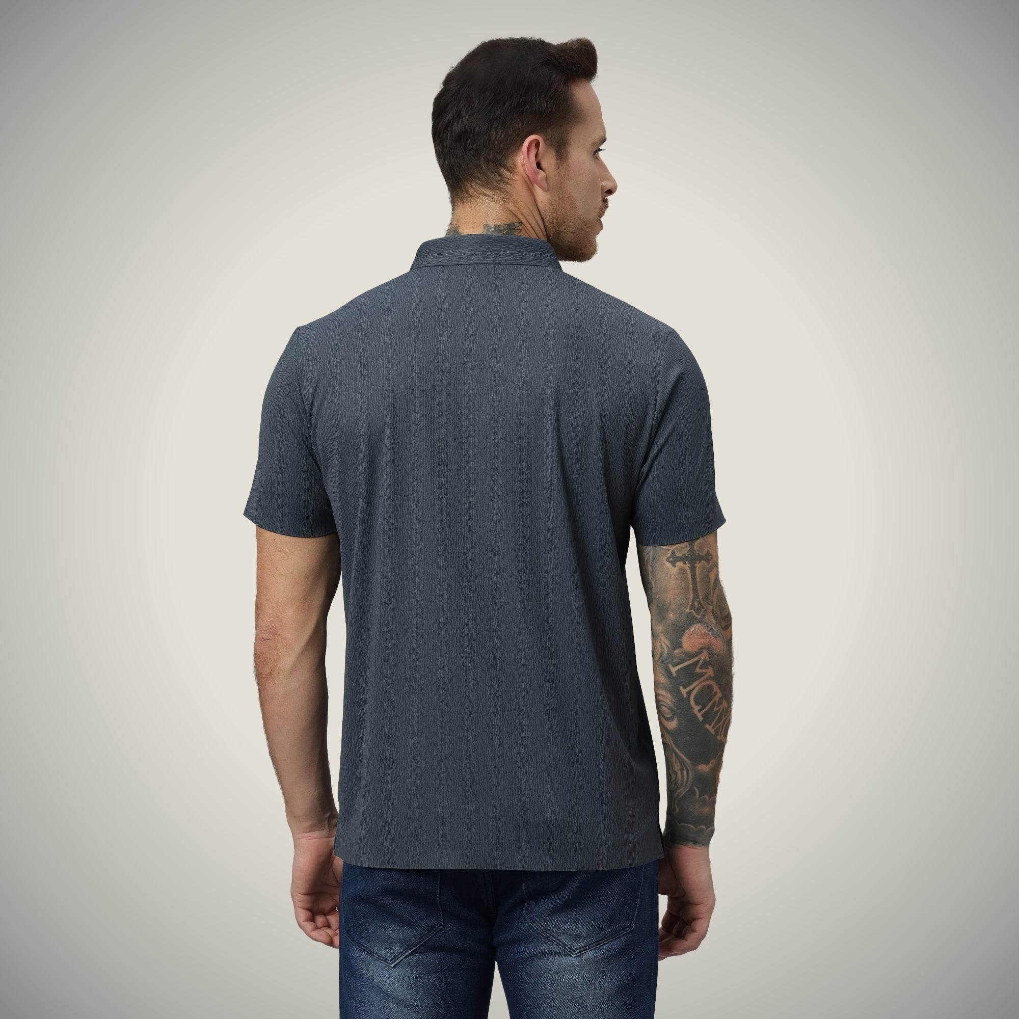 Hektor -Premium-Bonded- Snap Button Polo - Thick Thin Jacquard T Shirt -Mens