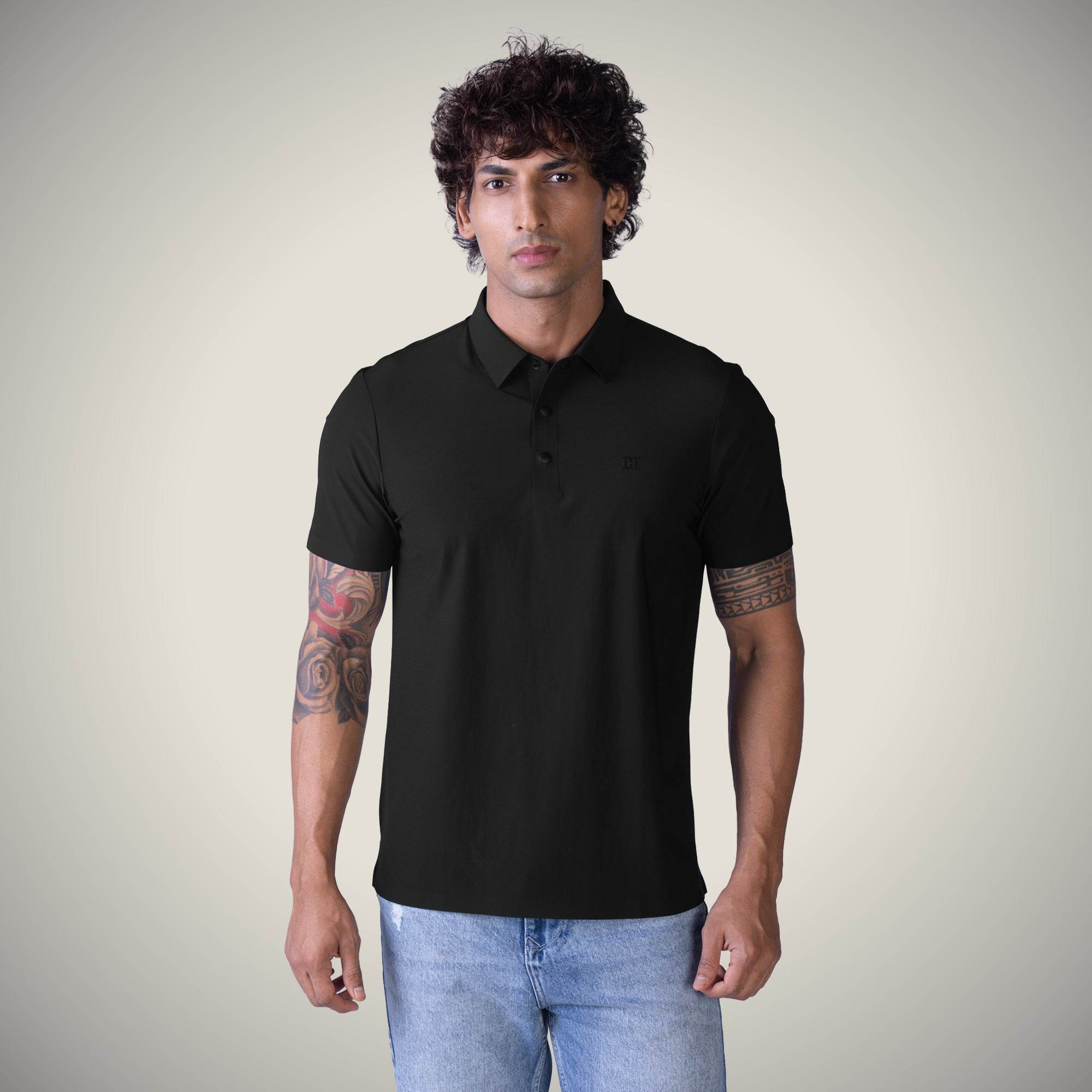 Hektor -Premium-Bonded- Snap Button Polo - Big Checks T Shirt -Mens