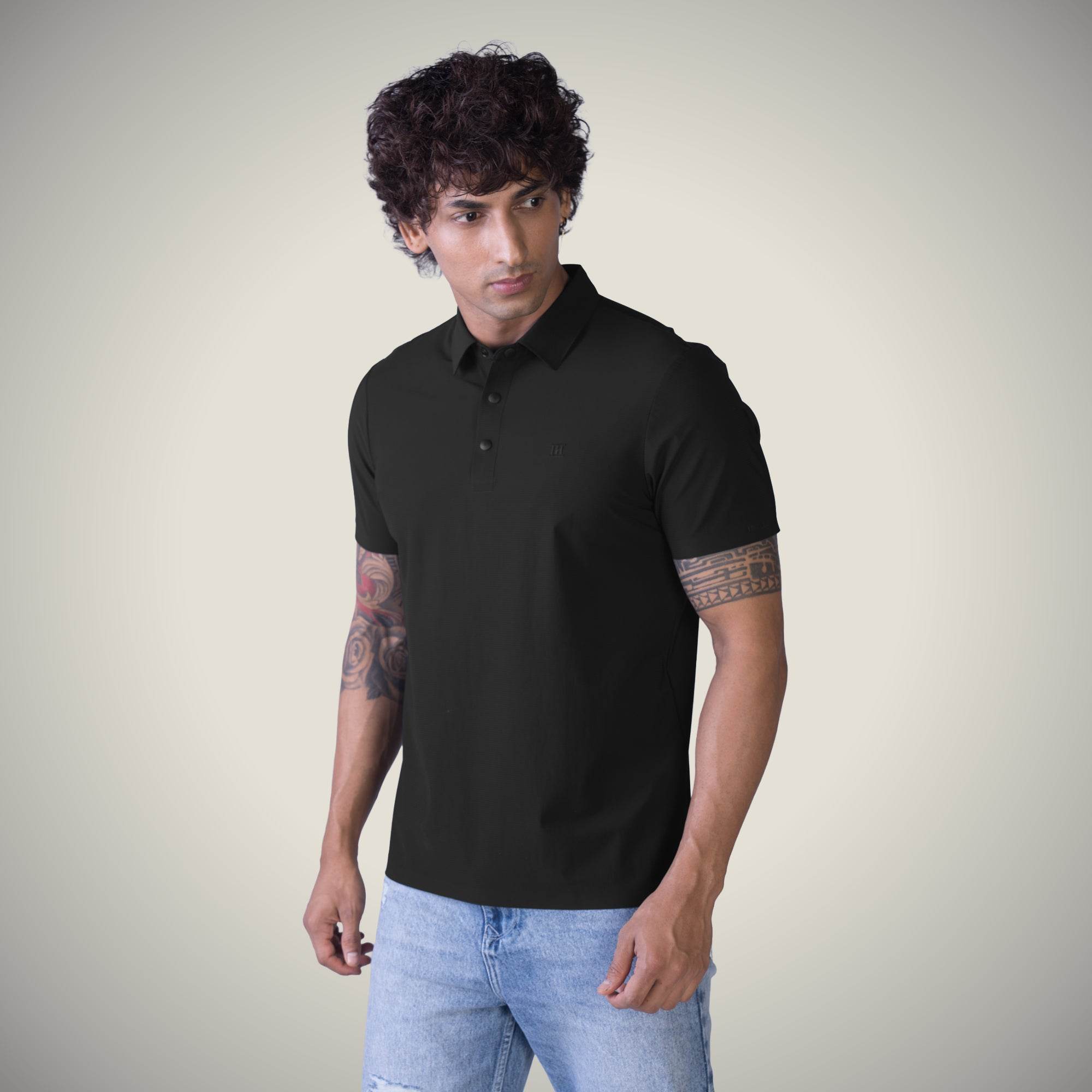 Hektor -Premium-Bonded- Snap Button Polo - Big Checks T Shirt -Mens