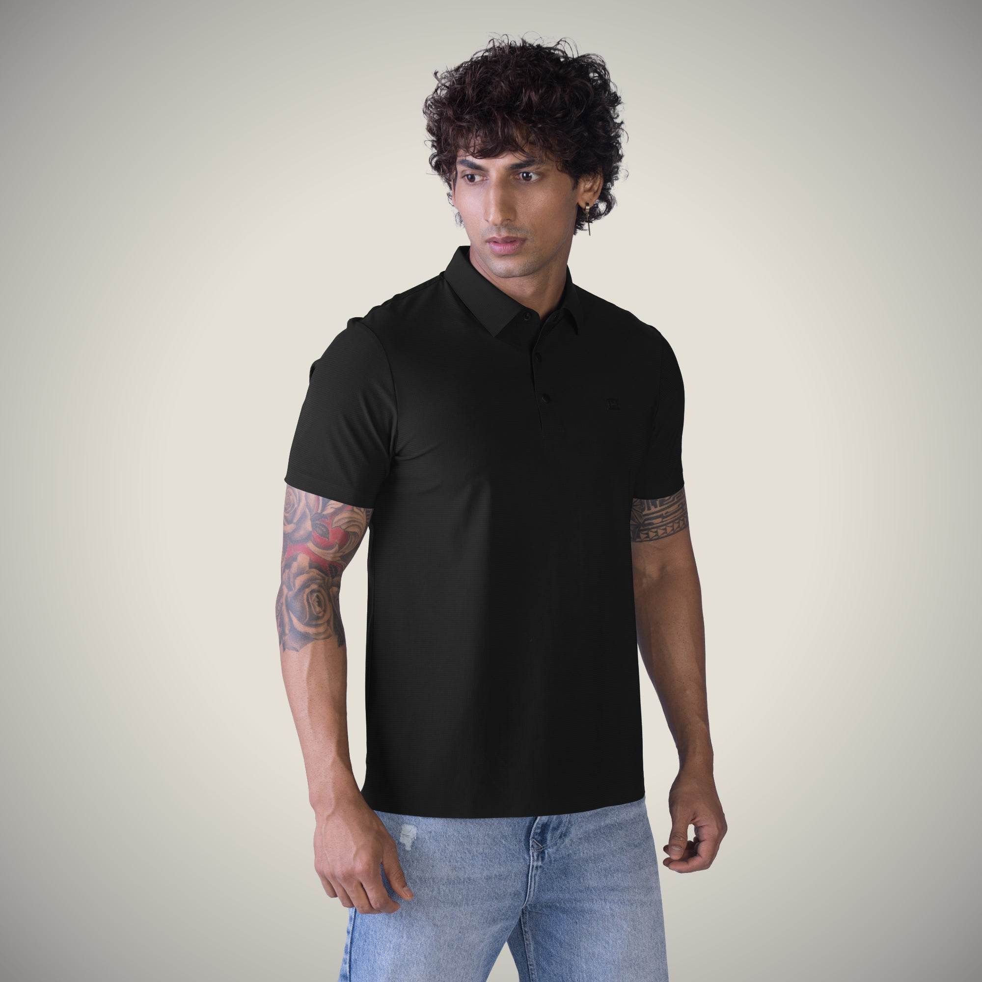 Hektor -Premium-Bonded- Snap Button Polo - Big Checks T Shirt -Mens