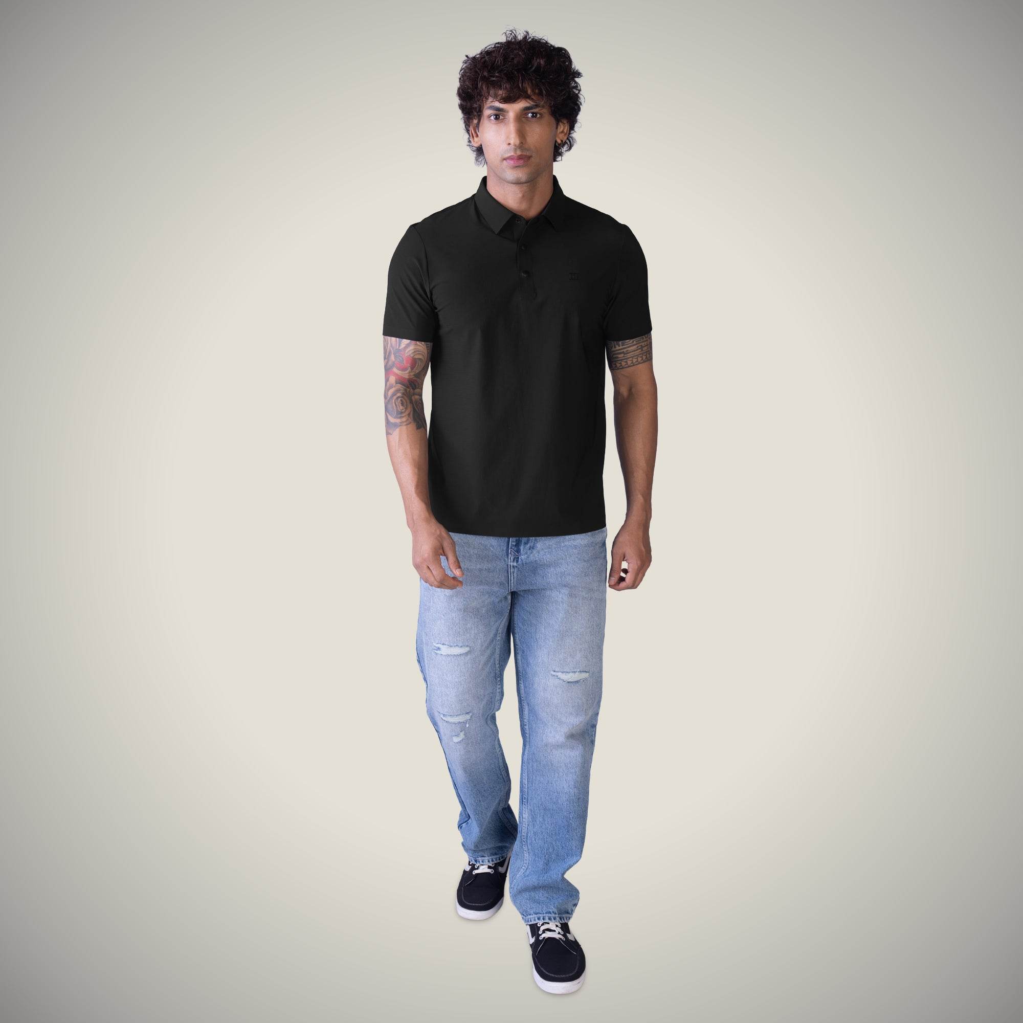 Hektor -Premium-Bonded- Snap Button Polo - Big Checks T Shirt -Mens