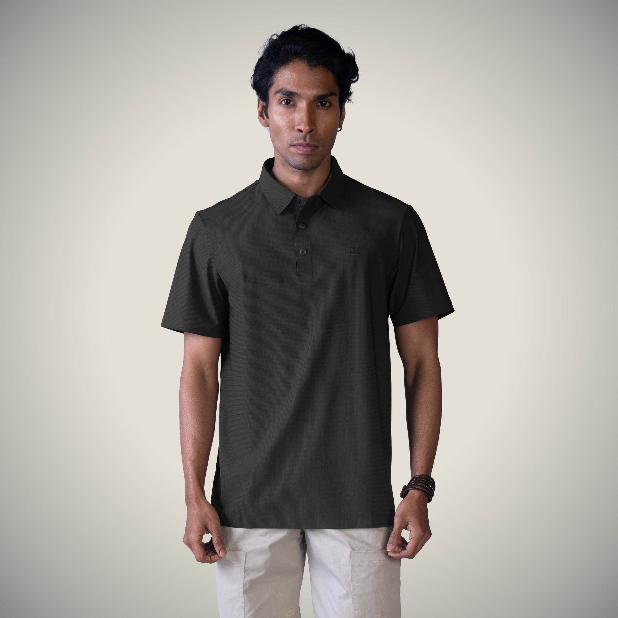Hektor -Premium-Bonded- Snap Button Polo - Big Checks T Shirt -Mens
