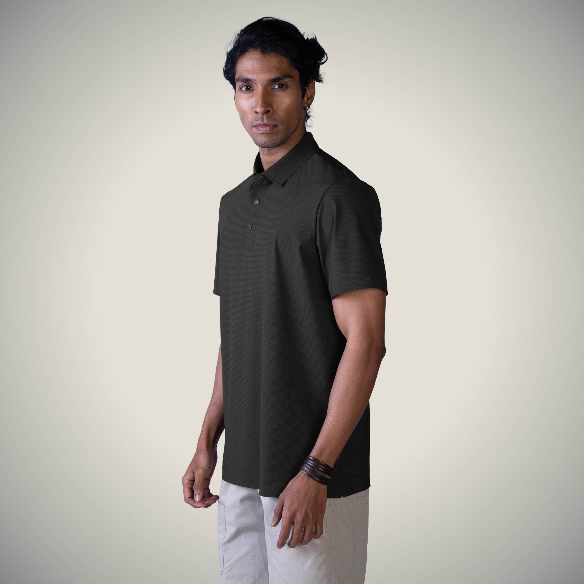 Hektor -Premium-Bonded- Snap Button Polo - Big Checks T Shirt -Mens