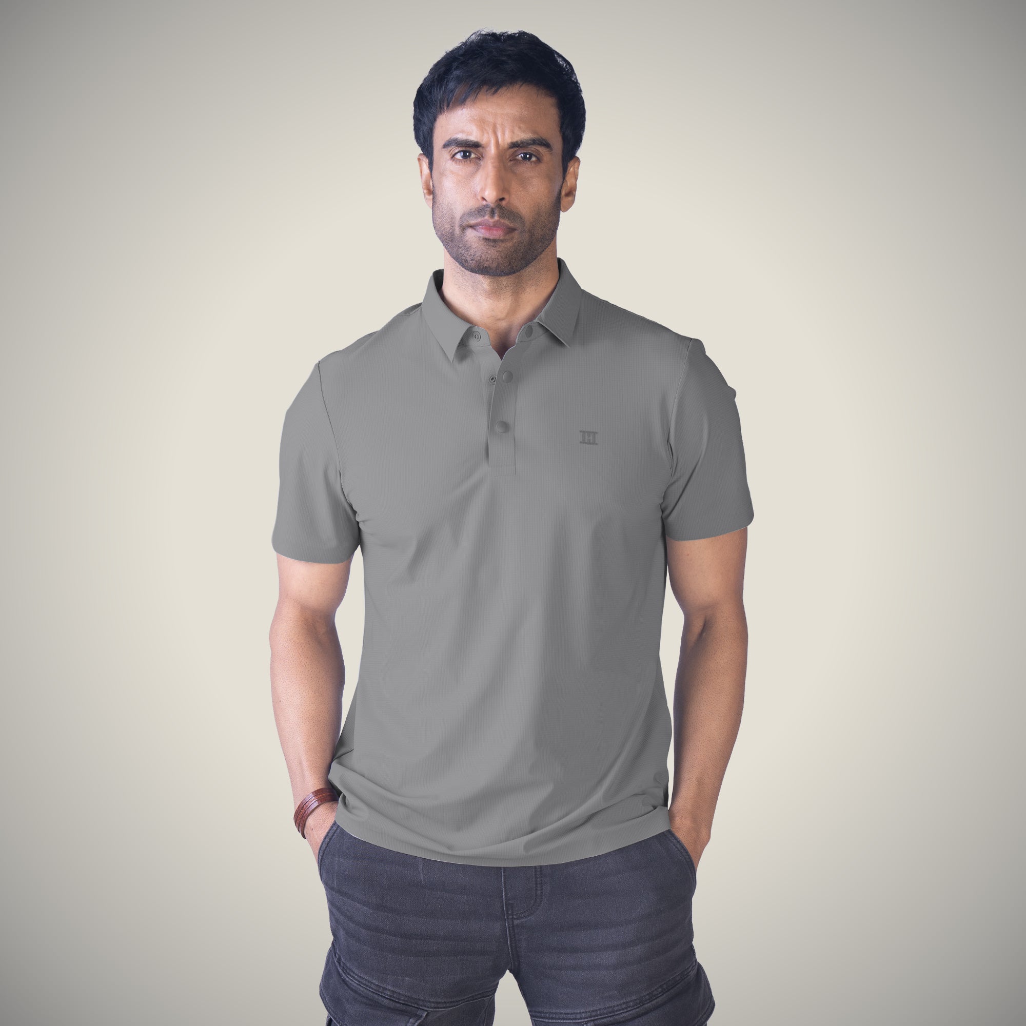 Hektor -Premium-Bonded- Snap Button Polo - Big Checks T Shirt -Mens