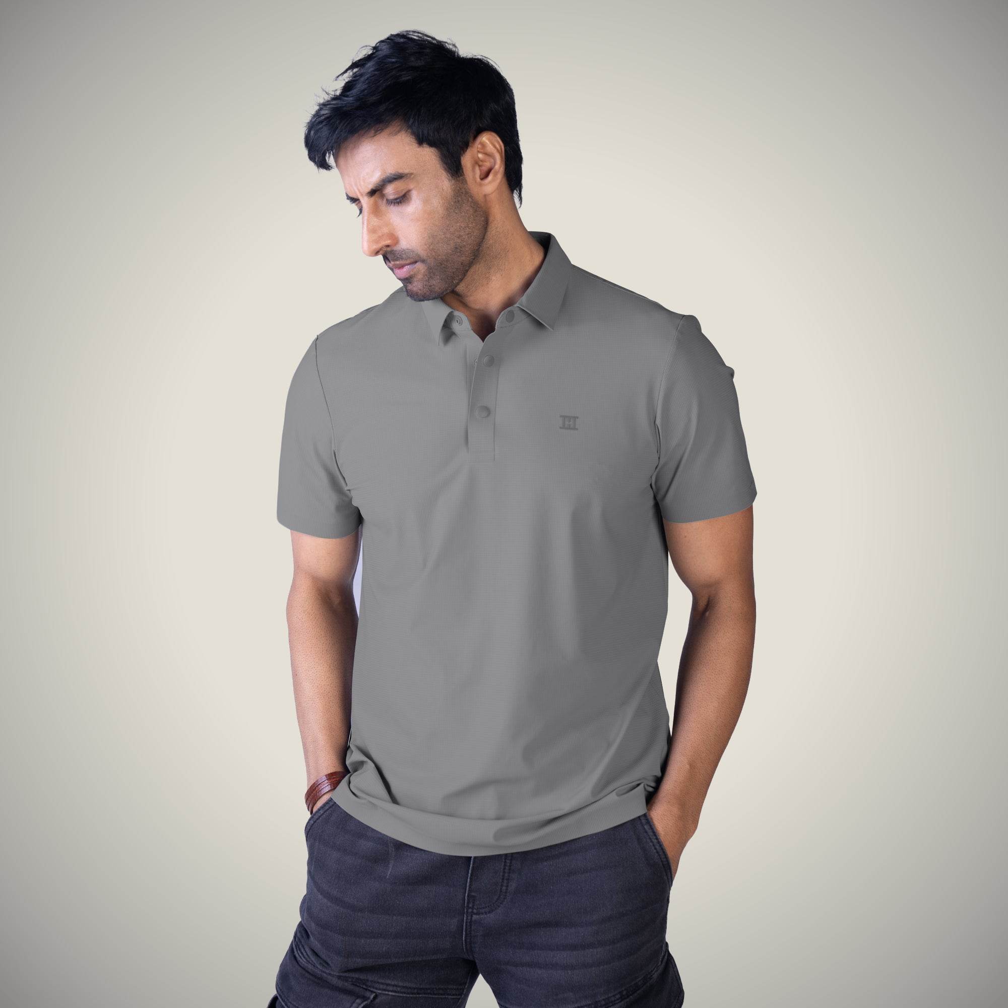 Hektor -Premium-Bonded- Snap Button Polo - Big Checks T Shirt -Mens