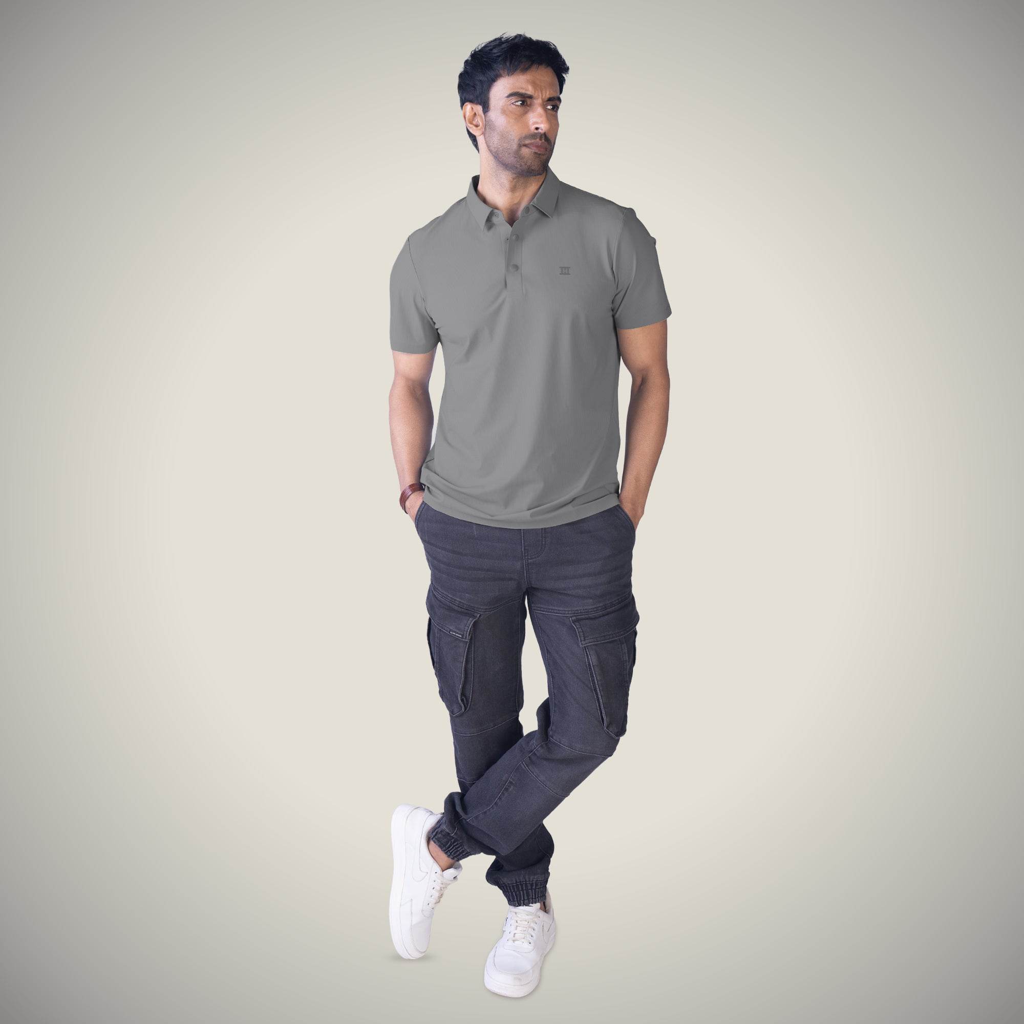 Hektor -Premium-Bonded- Snap Button Polo - Big Checks T Shirt -Mens