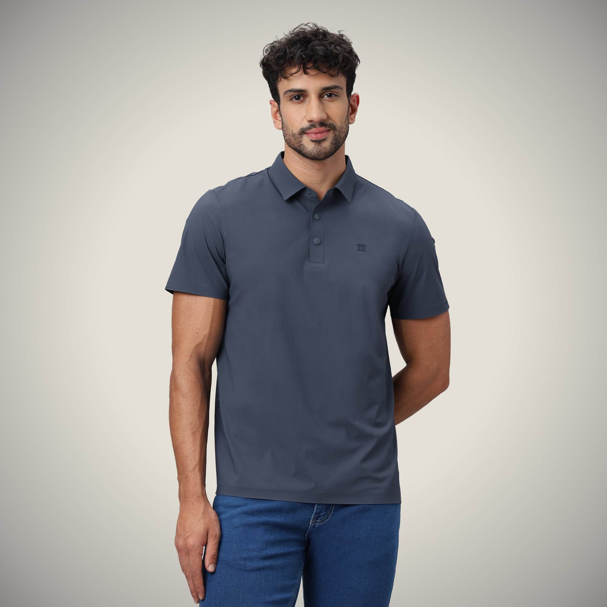 Hektor -Premium-Bonded- Snap Button Polo - Big Checks T Shirt -Mens