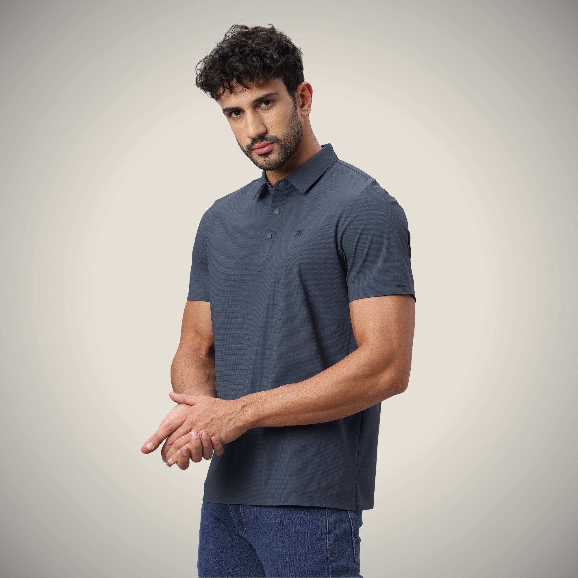 Hektor -Premium-Bonded- Snap Button Polo - Big Checks T Shirt -Mens