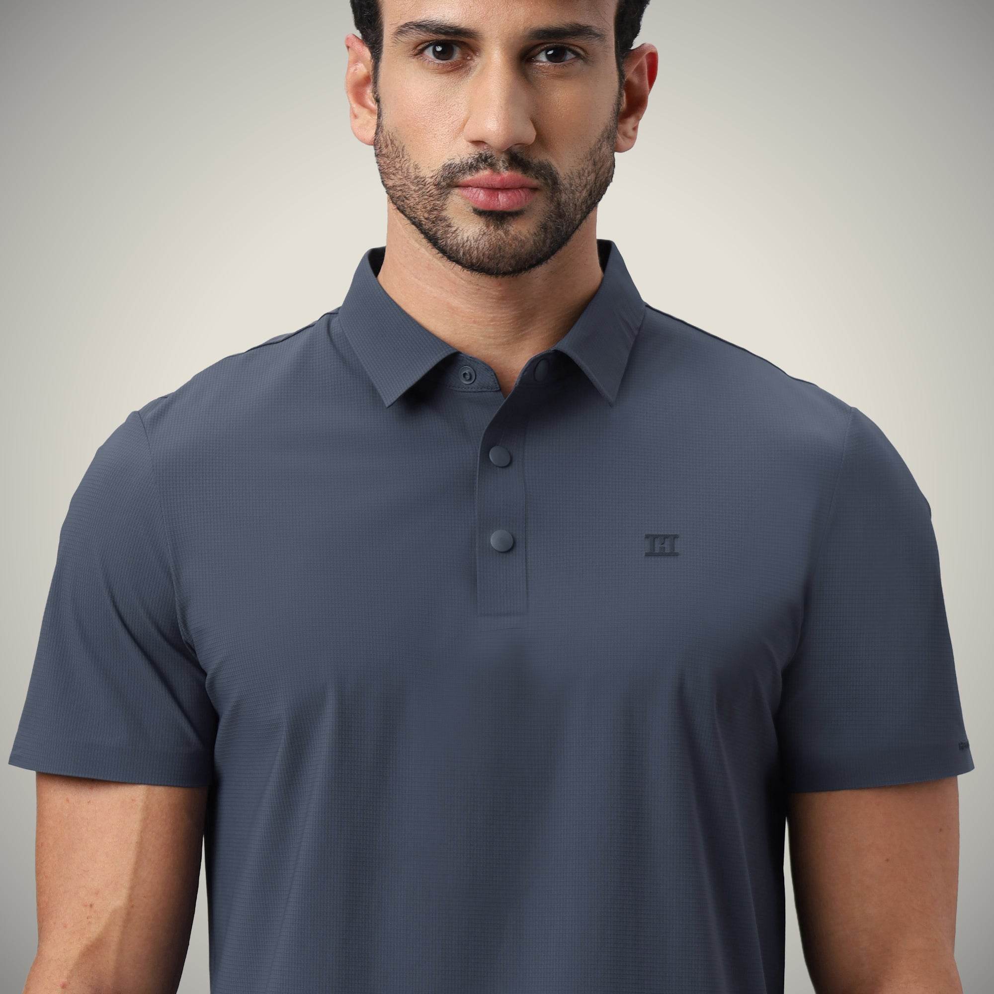 Hektor -Premium-Bonded- Snap Button Polo - Big Checks T Shirt -Mens