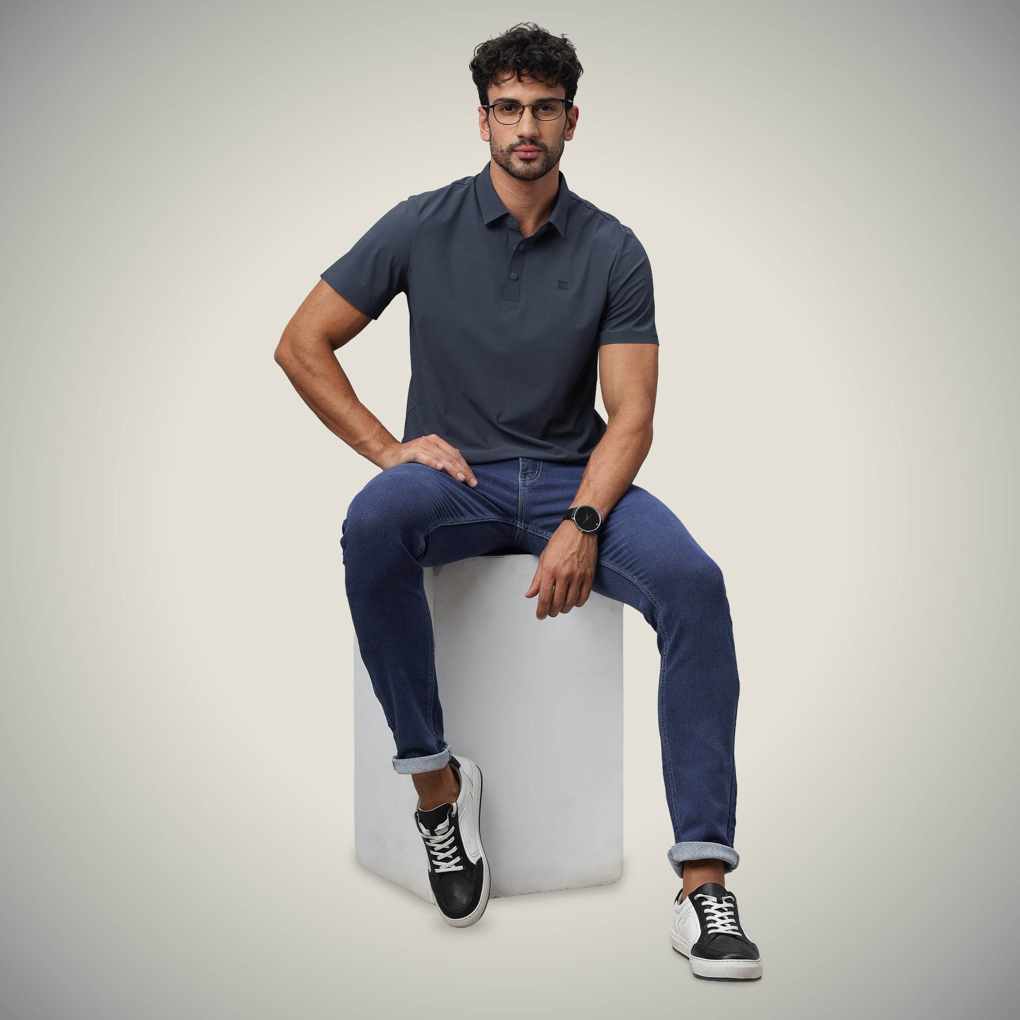 Hektor -Premium-Bonded- Snap Button Polo - Big Checks T Shirt -Mens