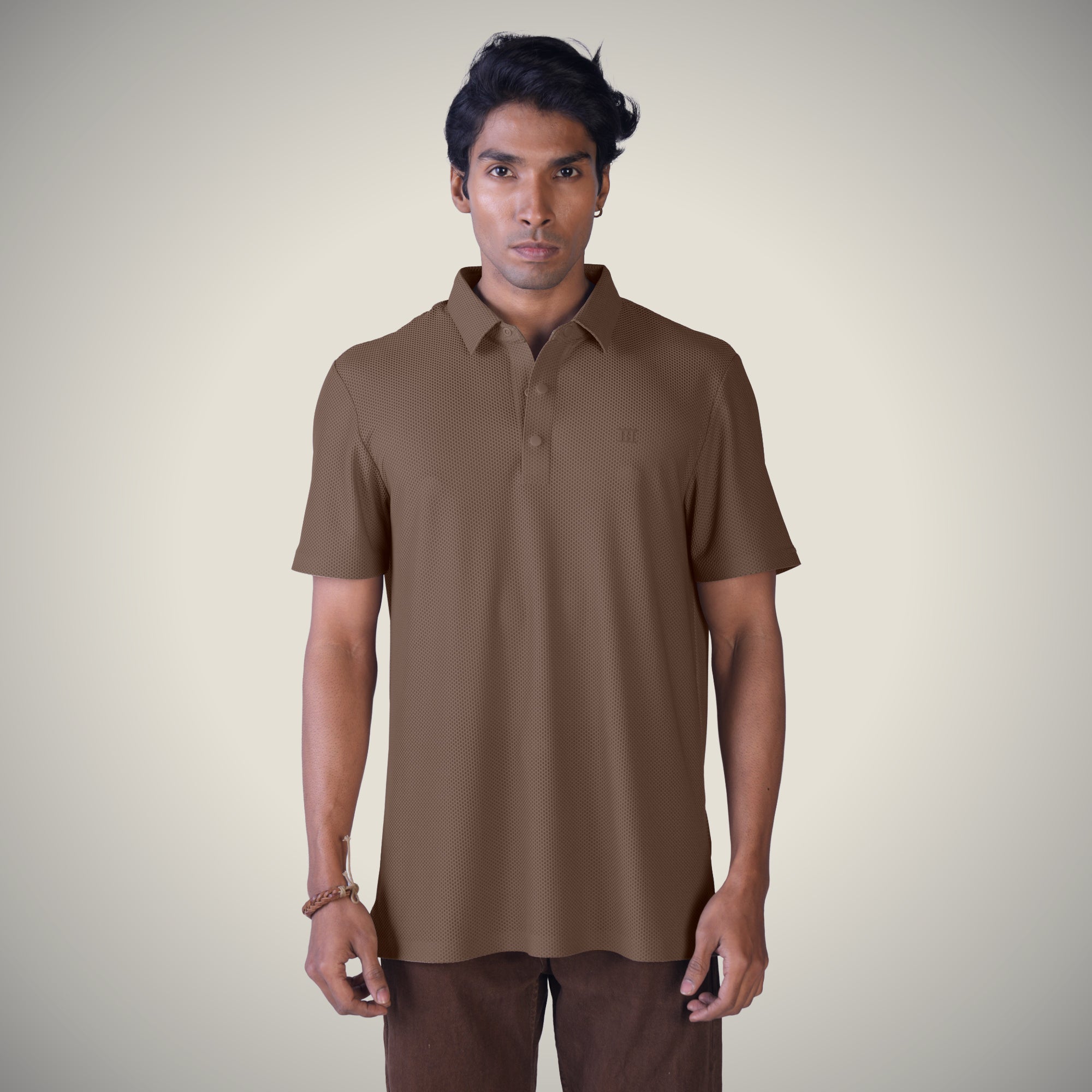 Hektor -Premium-Bonded- Snap Button Polo - Bubble Jacquard T Shirt -Mens