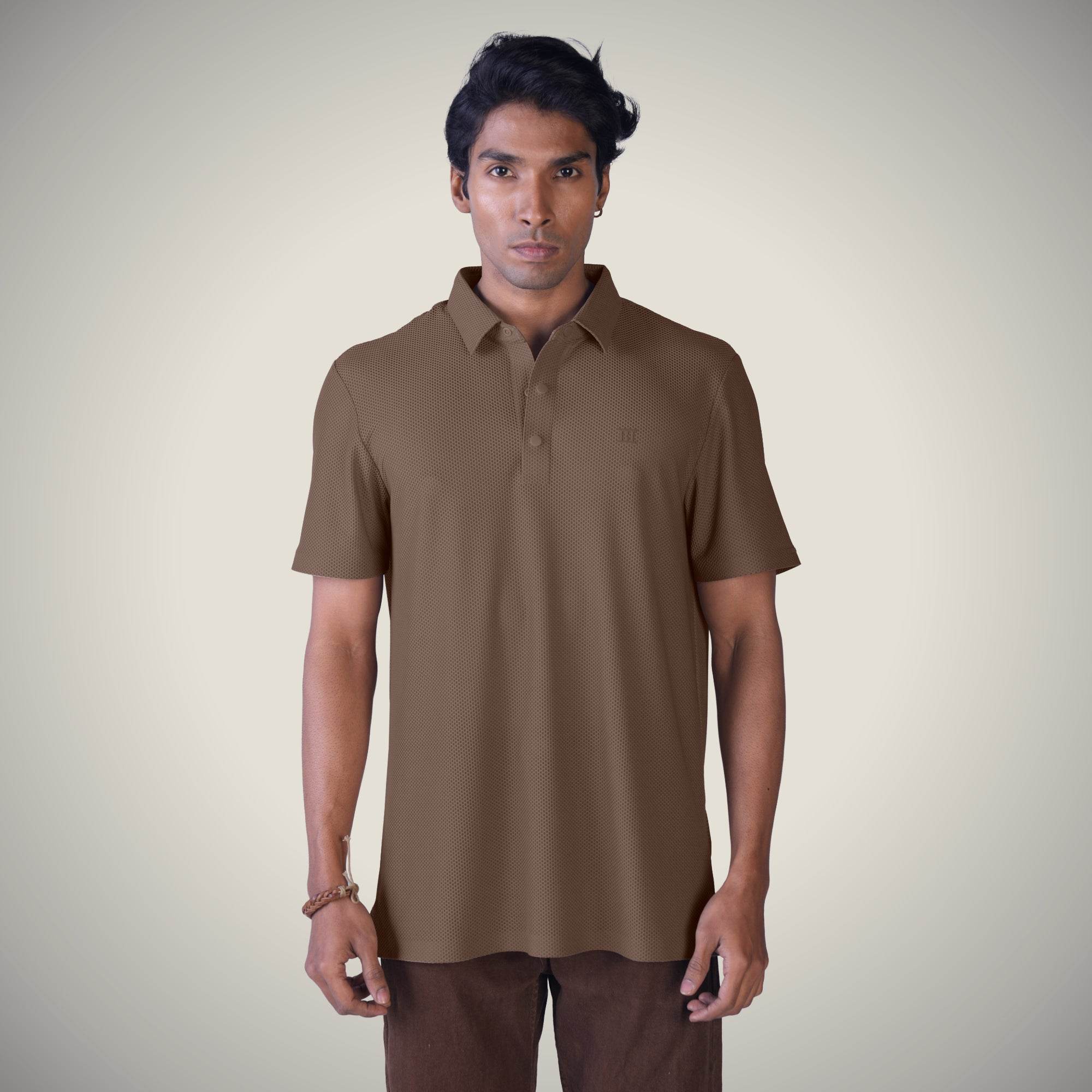 Hektor -Premium-Bonded- Snap Button Polo - Bubble Jacquard T Shirt -Mens