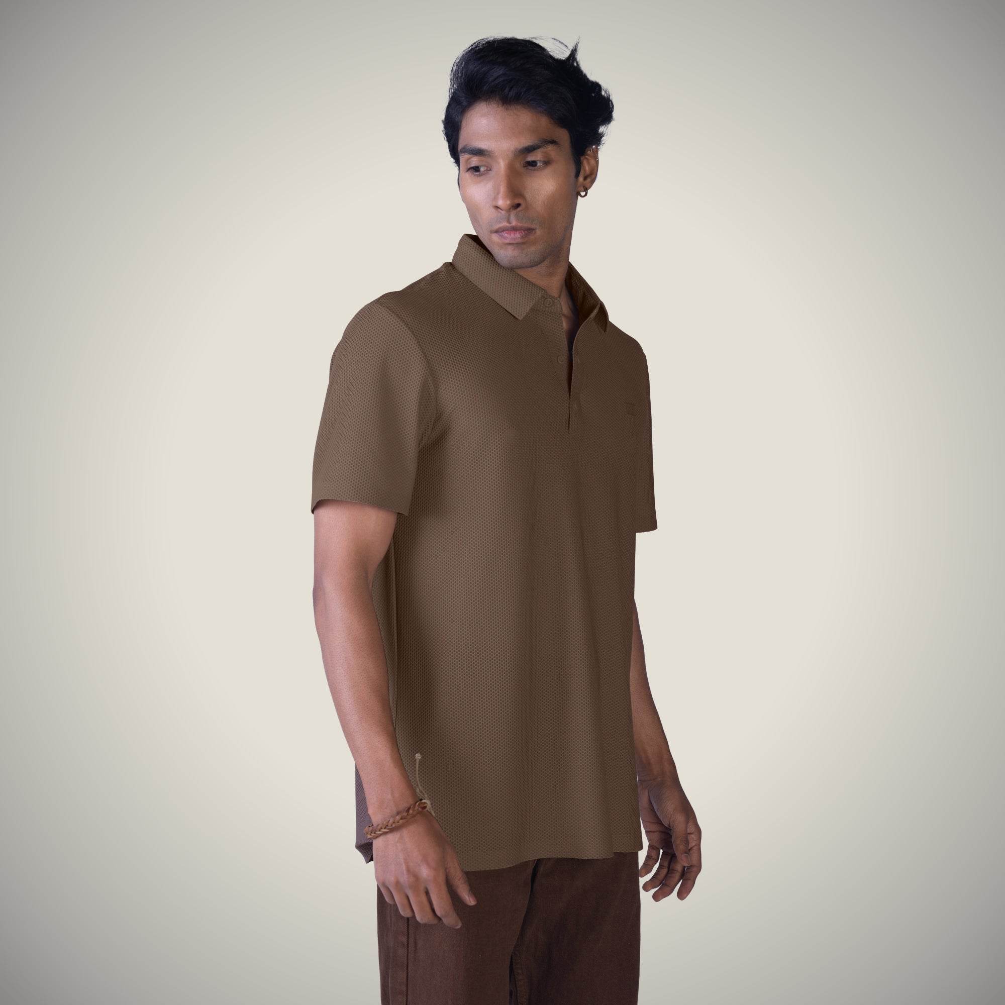 Hektor -Premium-Bonded- Snap Button Polo - Bubble Jacquard T Shirt -Mens