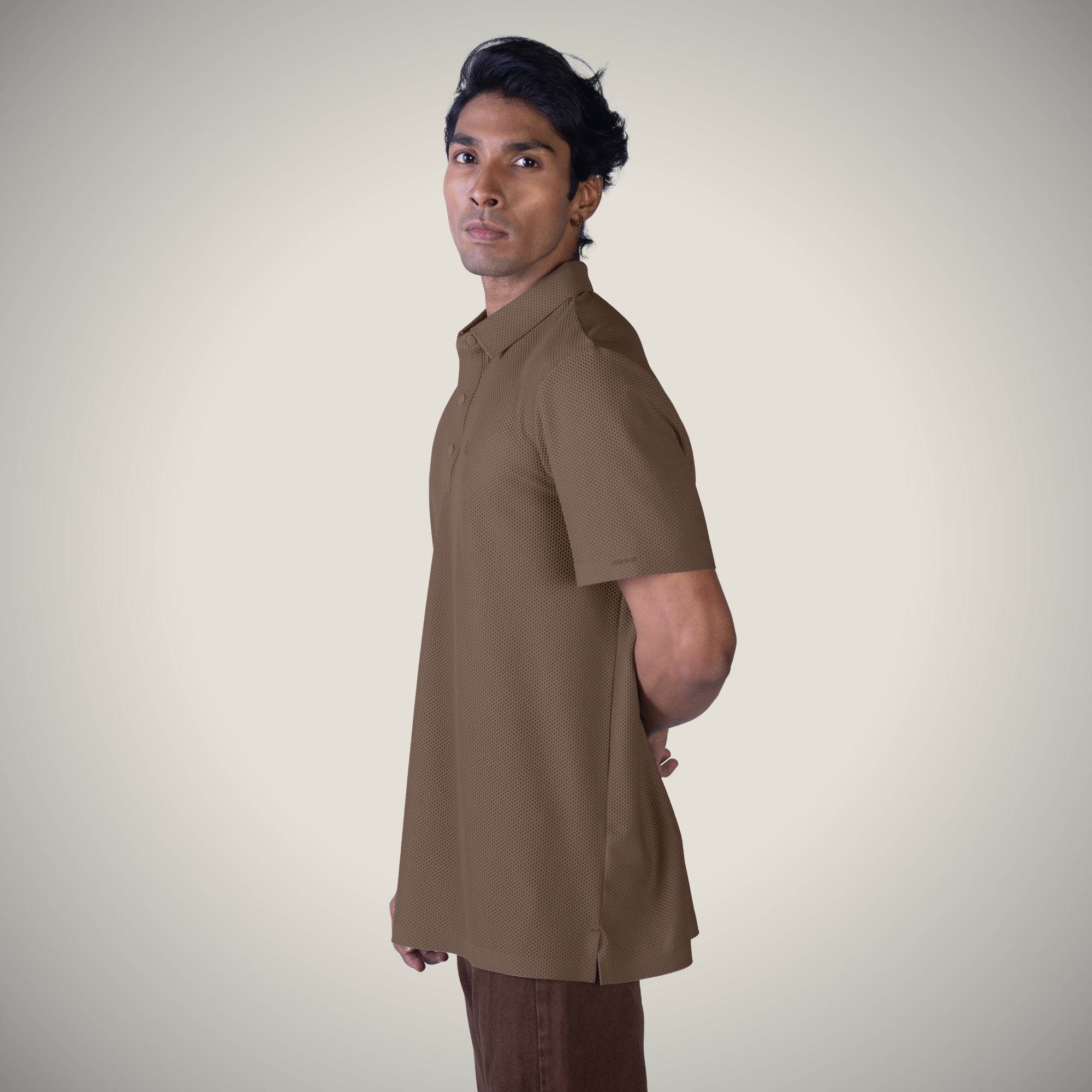 Hektor -Premium-Bonded- Snap Button Polo - Bubble Jacquard T Shirt -Mens