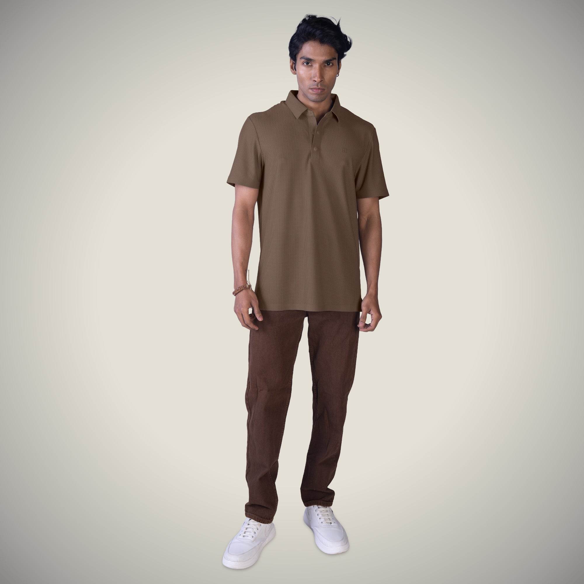 Hektor -Premium-Bonded- Snap Button Polo - Bubble Jacquard T Shirt -Mens