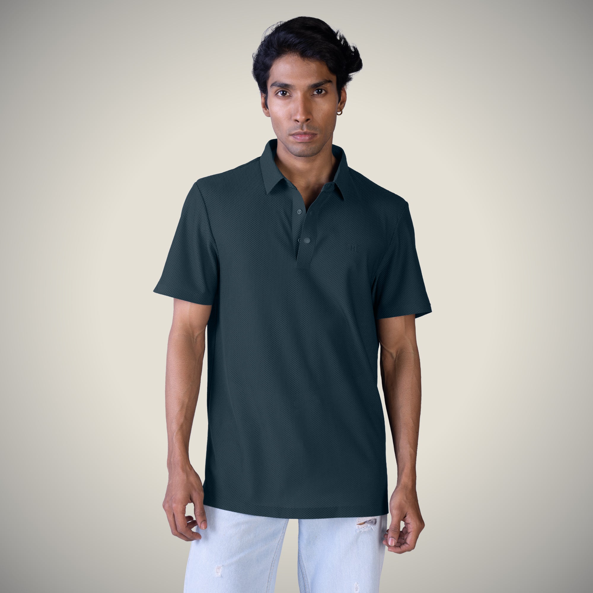Hektor -Premium-Bonded- Snap Button Polo - Bubble Jacquard T Shirt -Mens