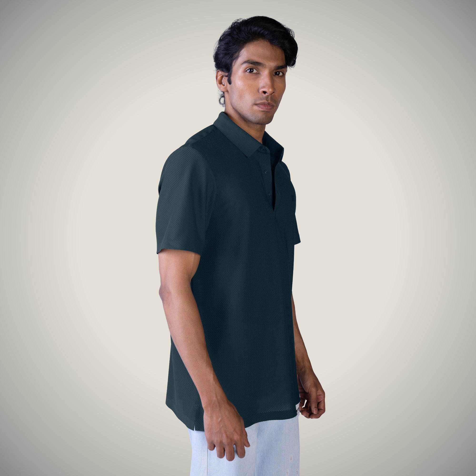 Hektor -Premium-Bonded- Snap Button Polo - Bubble Jacquard T Shirt -Mens