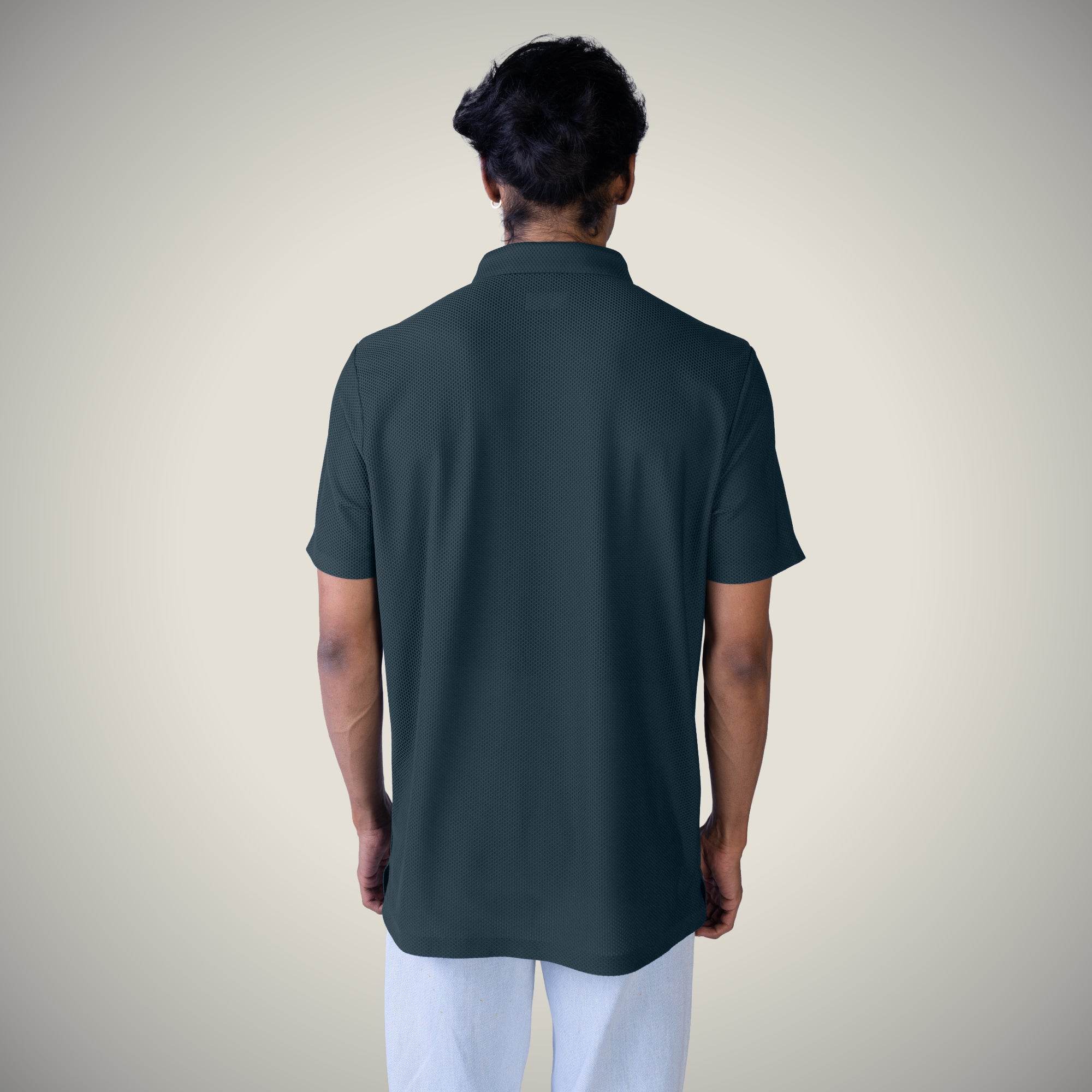 Hektor -Premium-Bonded- Snap Button Polo - Bubble Jacquard T Shirt -Mens