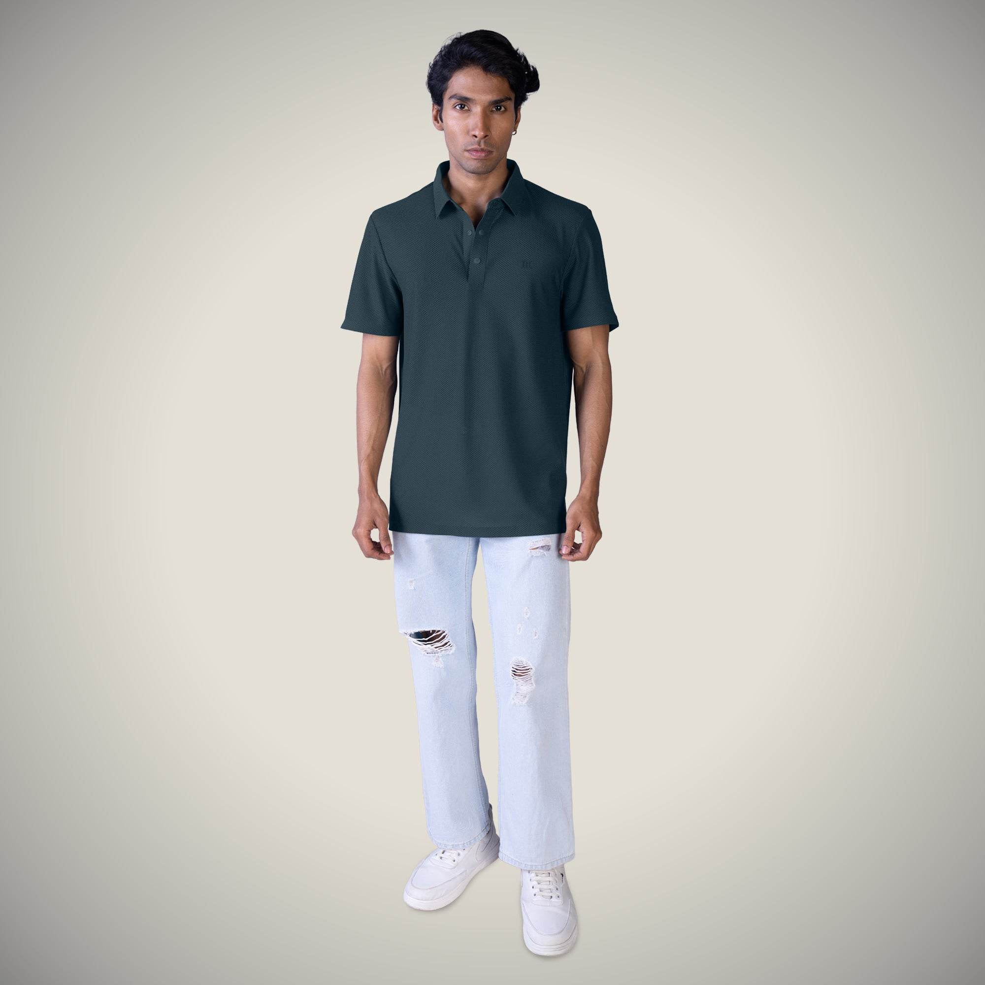 Hektor -Premium-Bonded- Snap Button Polo - Bubble Jacquard T Shirt -Mens