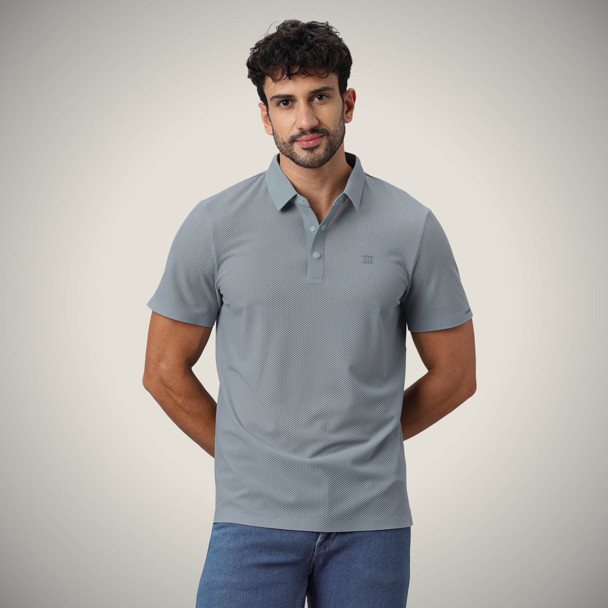 Hektor -Premium-Bonded- Snap Button Polo - Bubble Jacquard T Shirt -Mens