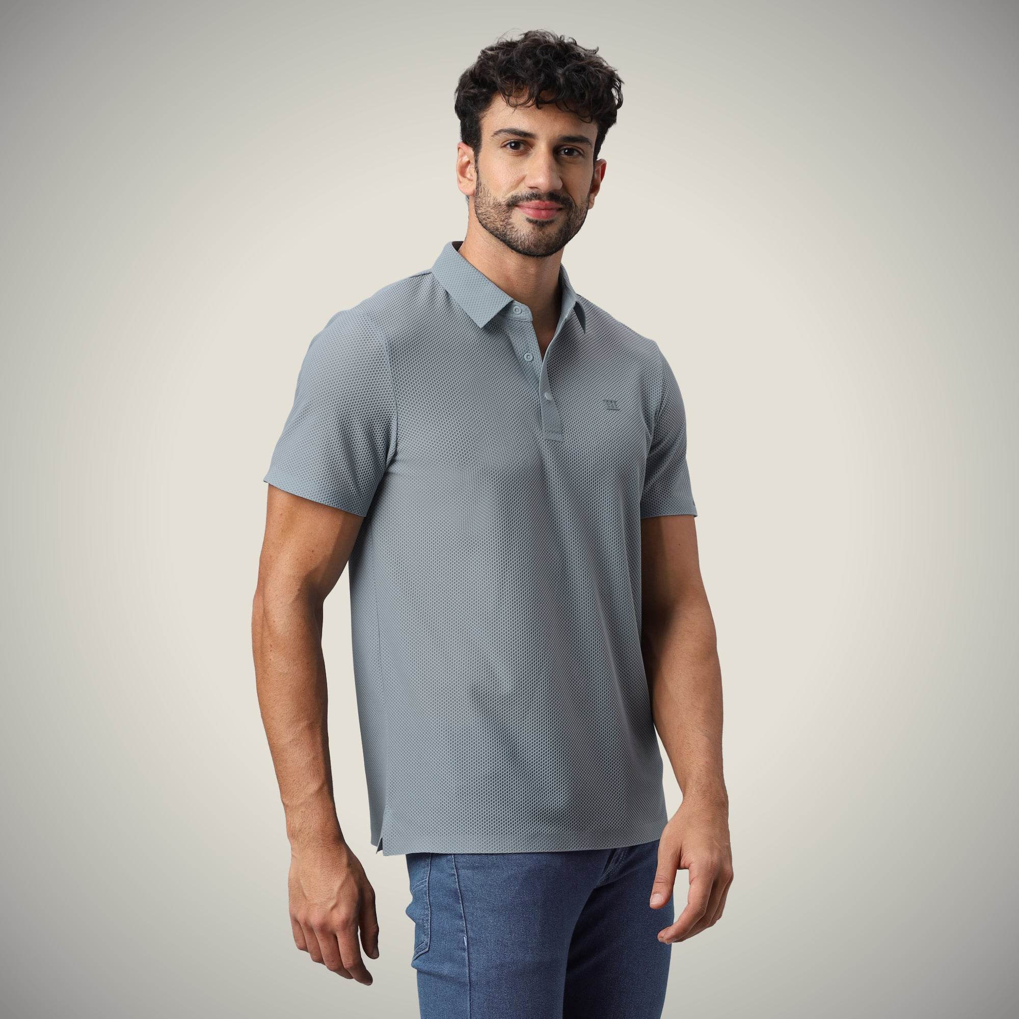 Hektor -Premium-Bonded- Snap Button Polo - Bubble Jacquard T Shirt -Mens