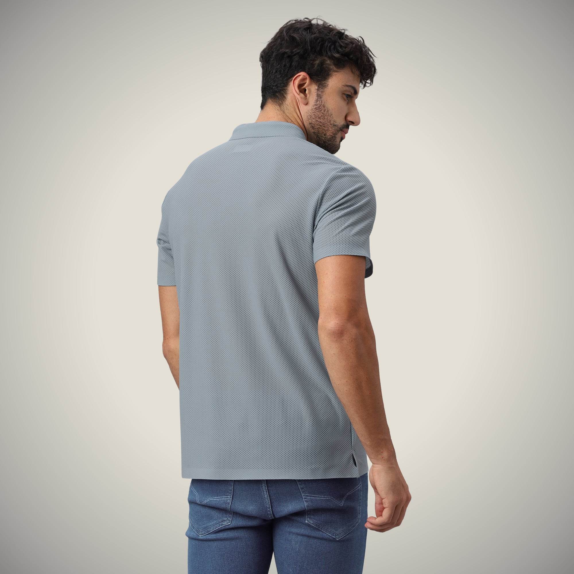 Hektor -Premium-Bonded- Snap Button Polo - Bubble Jacquard T Shirt -Mens