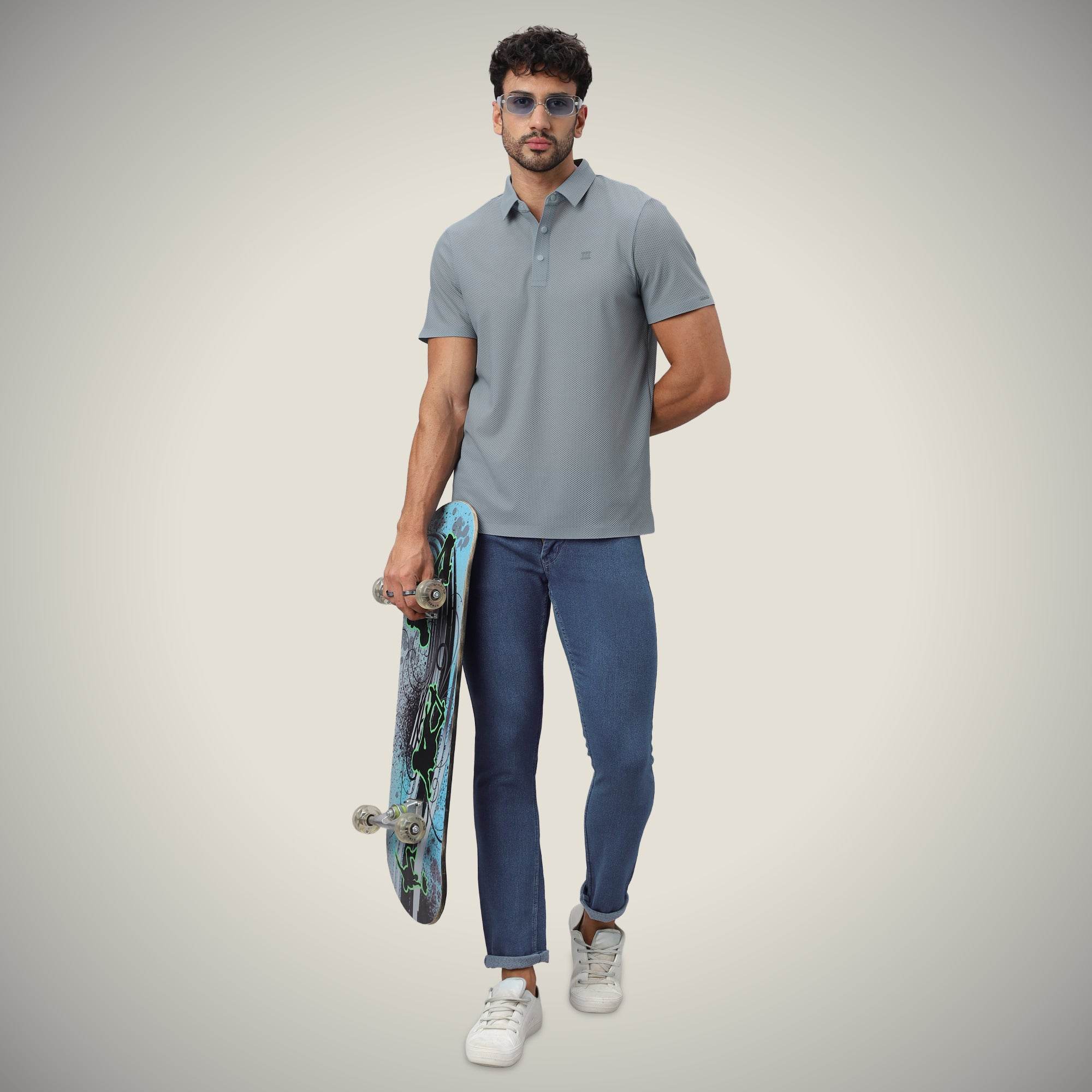 Hektor -Premium-Bonded- Snap Button Polo - Bubble Jacquard T Shirt -Mens