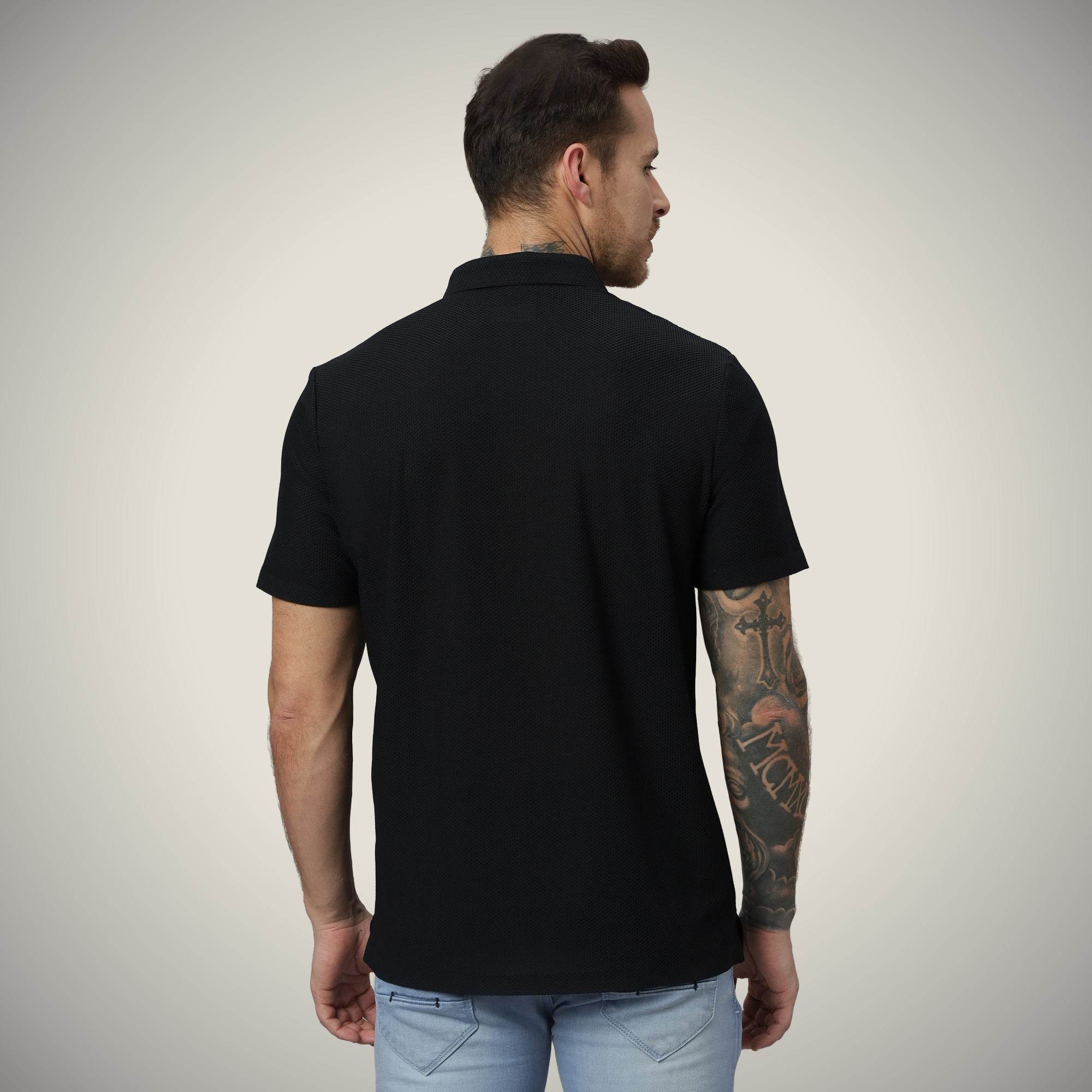 Hektor -Premium-Bonded- Snap Button Polo - Bubble Jacquard T Shirt -Mens