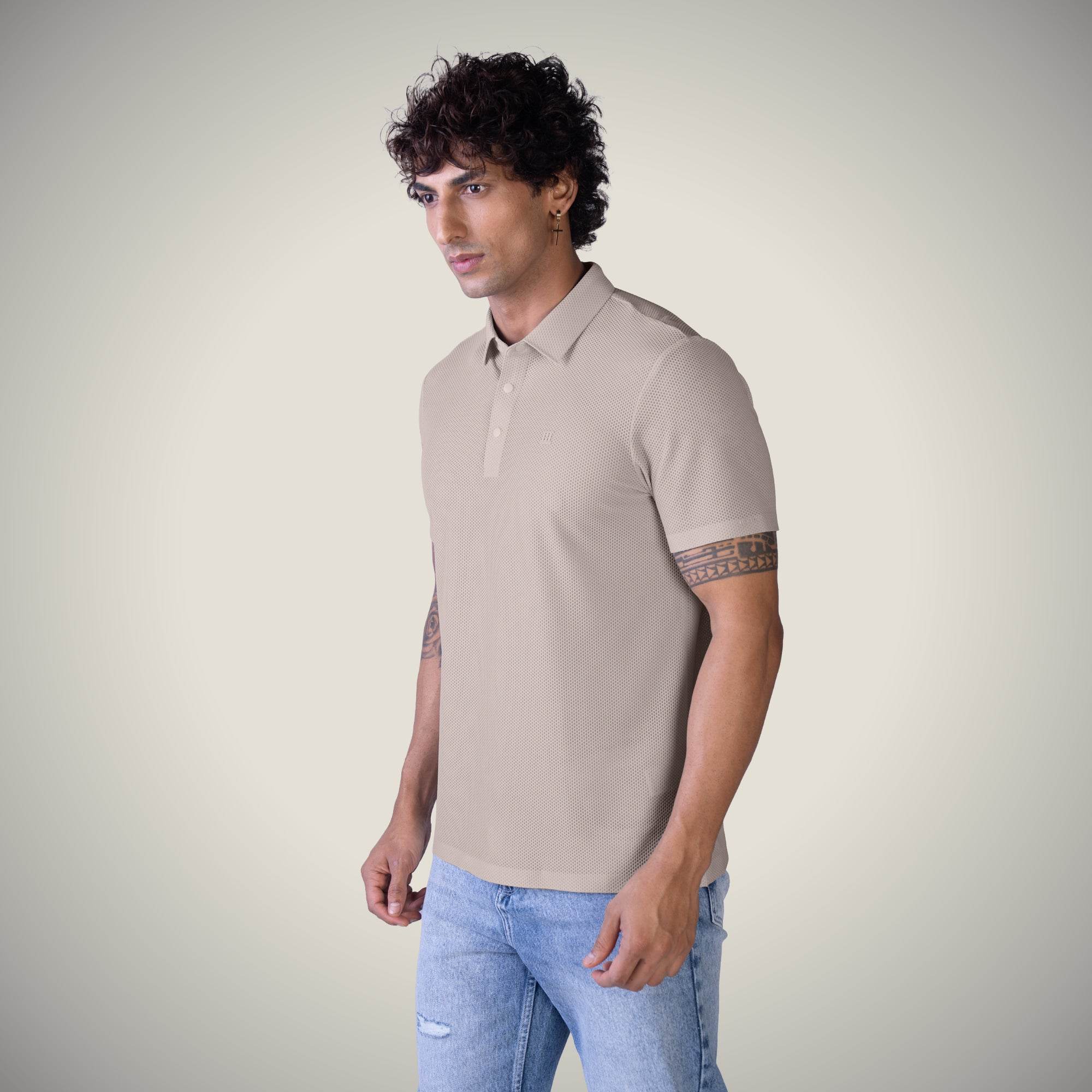 Hektor -Premium-Bonded- Snap Button Polo - Bubble Jacquard T Shirt -Mens
