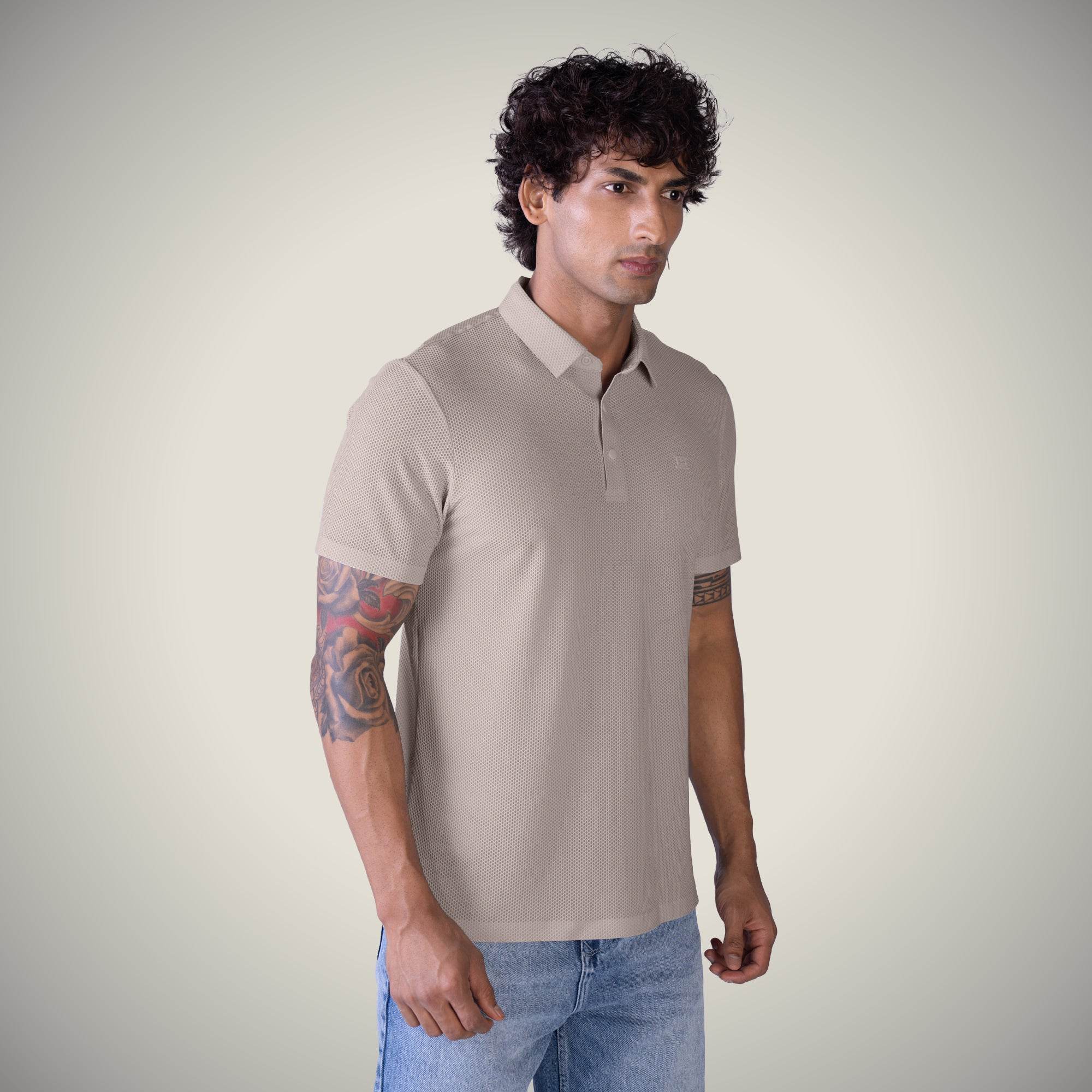 Hektor -Premium-Bonded- Snap Button Polo - Bubble Jacquard T Shirt -Mens