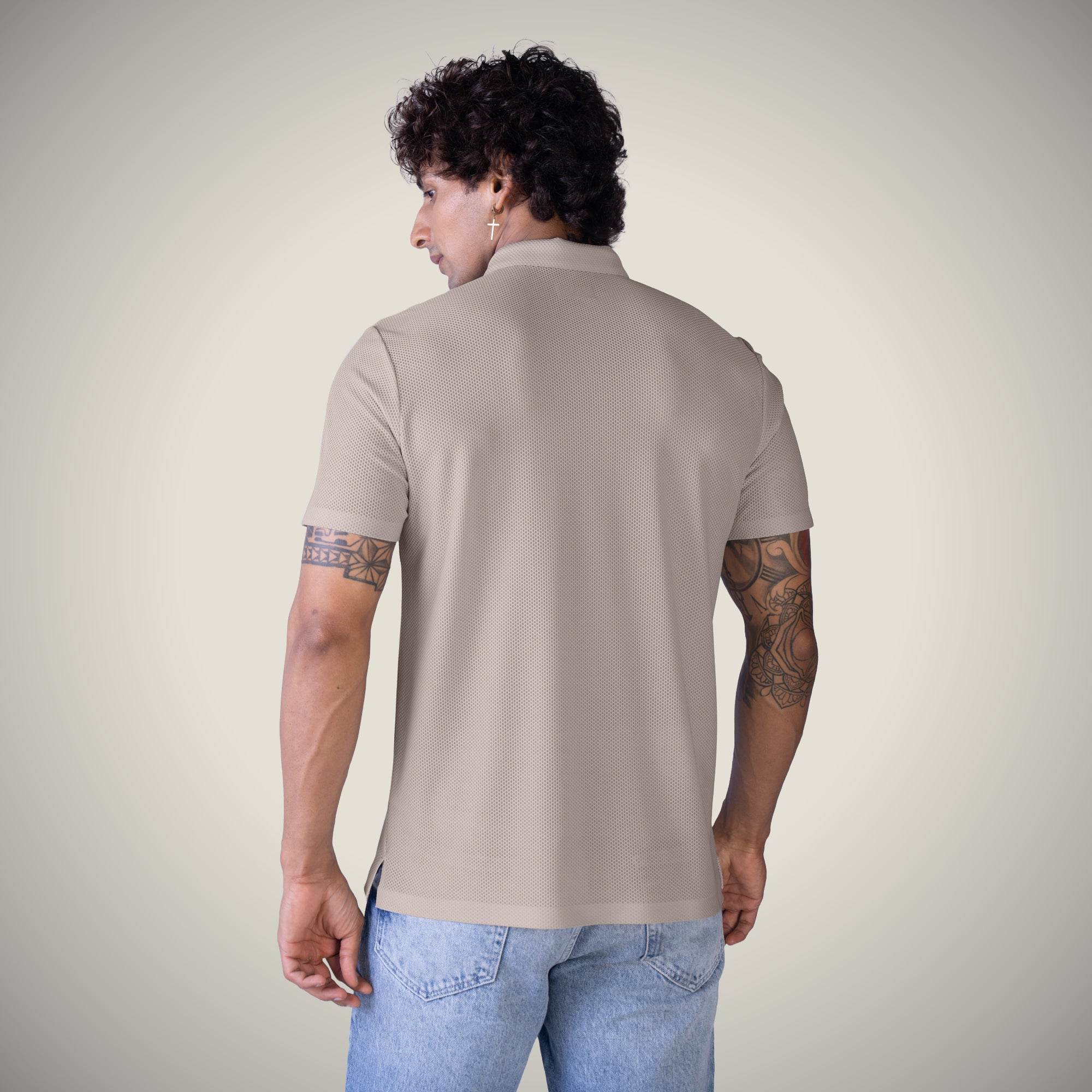 Hektor -Premium-Bonded- Snap Button Polo - Bubble Jacquard T Shirt -Mens