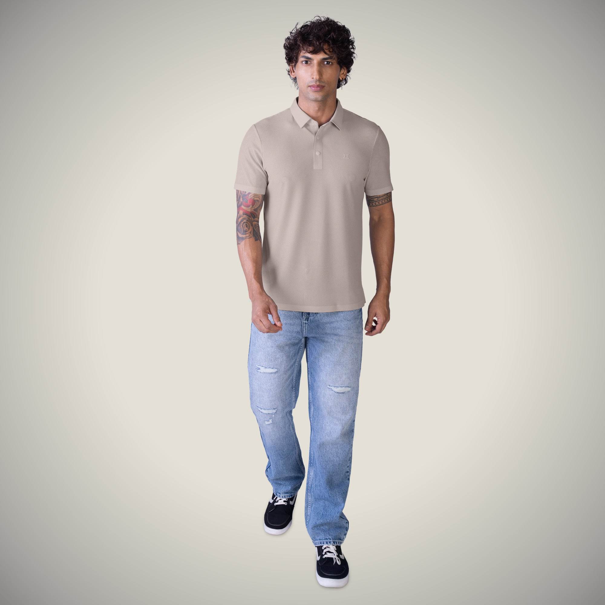 Hektor -Premium-Bonded- Snap Button Polo - Bubble Jacquard T Shirt -Mens