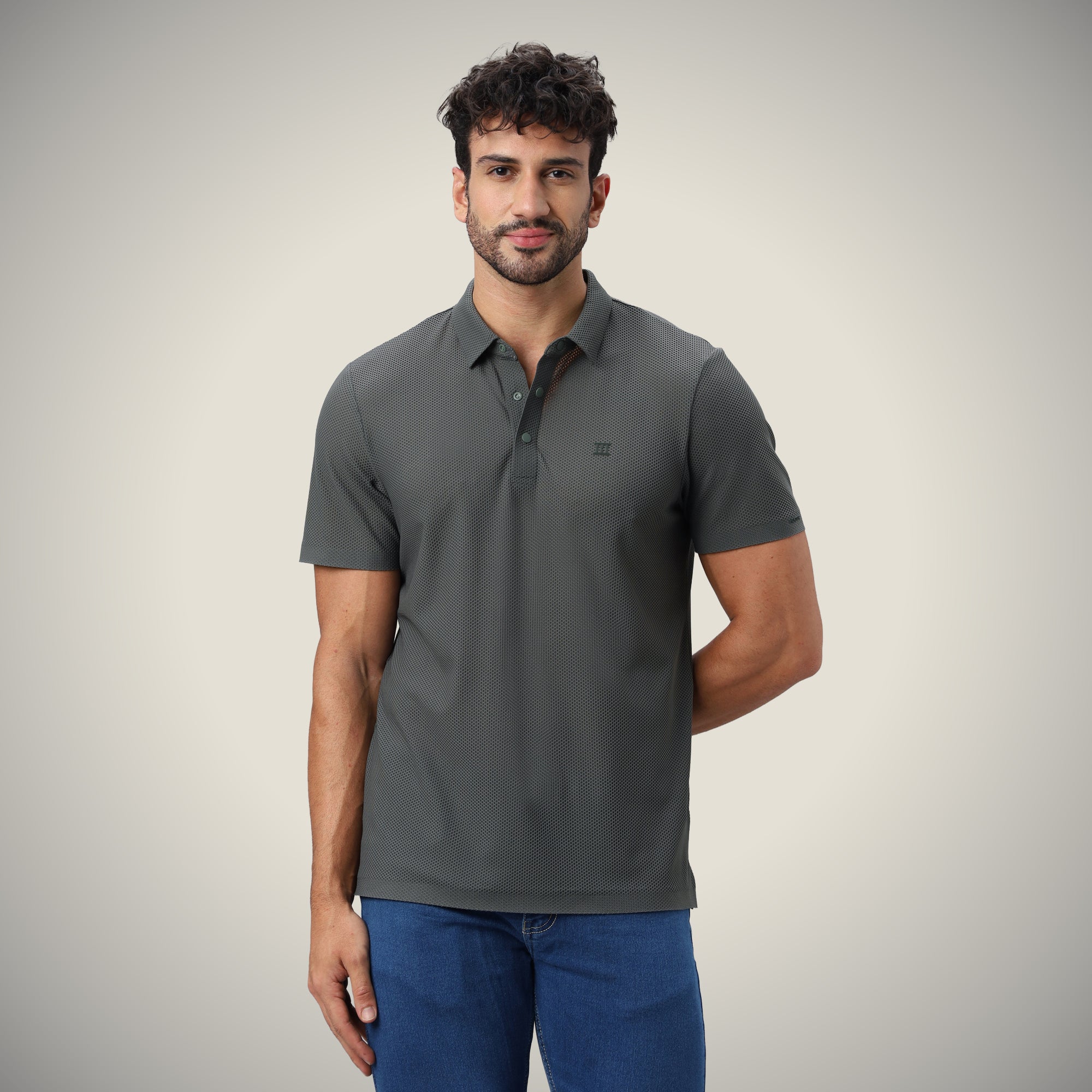 Hektor -Premium-Bonded- Snap Button Polo - Bubble Jacquard T Shirt -Mens