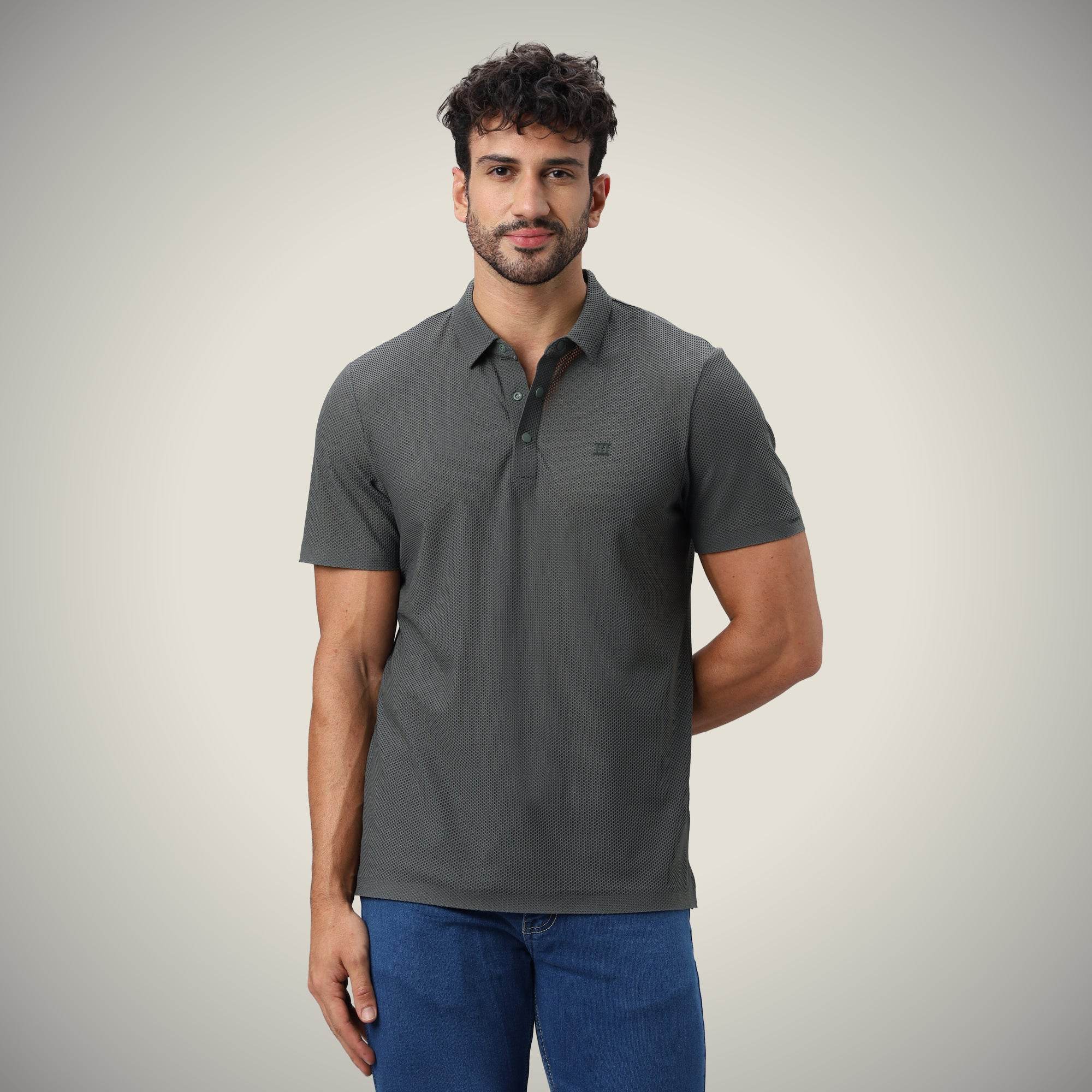 Hektor -Premium-Bonded- Snap Button Polo - Bubble Jacquard T Shirt -Mens