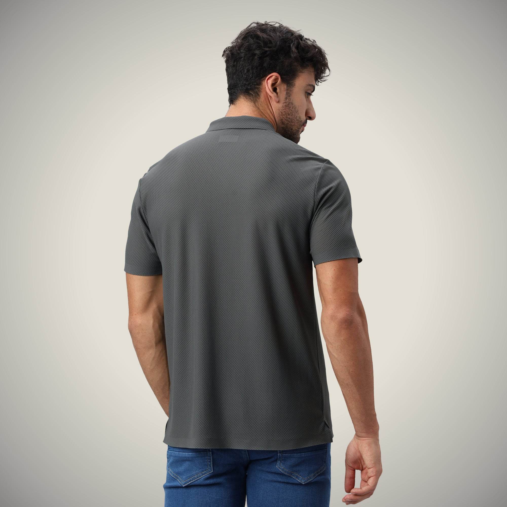 Hektor -Premium-Bonded- Snap Button Polo - Bubble Jacquard T Shirt -Mens