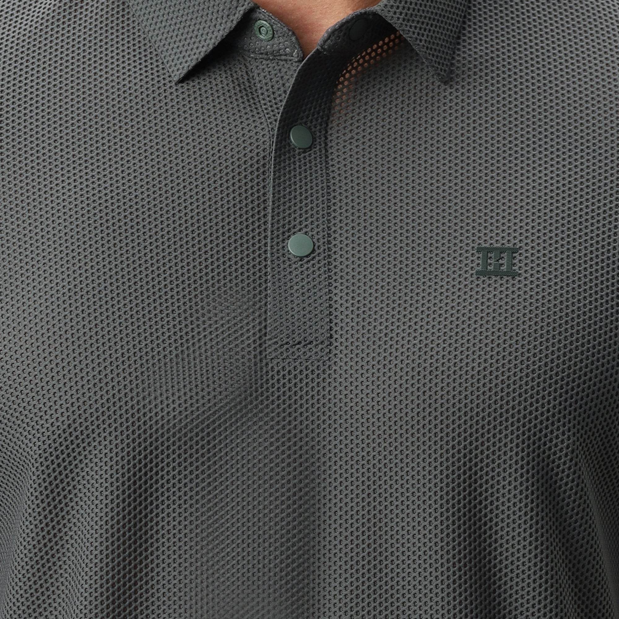 Hektor -Premium-Bonded- Snap Button Polo - Bubble Jacquard T Shirt -Mens