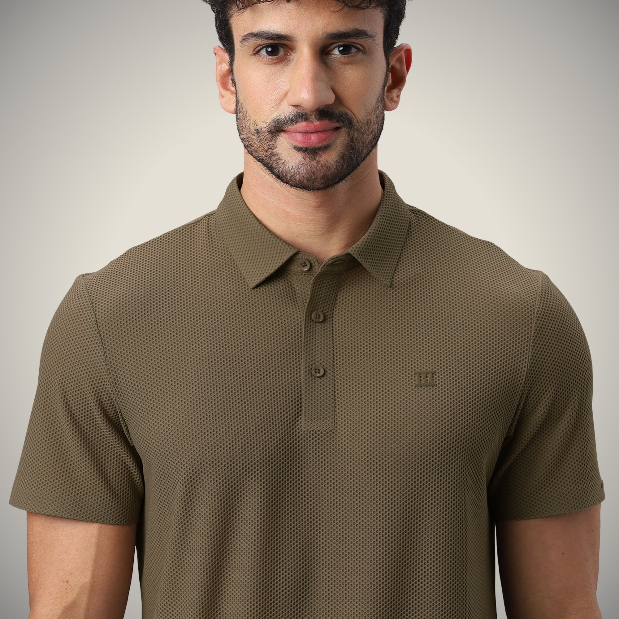 Open Button Polo - Bubble Jacquard Online shirt