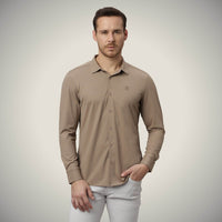 Camel Brown Thick Thin Jacquard Shirt