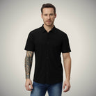 Hektor -Premium-Bonded- Open Button Shirt - Short Sleeve - Herring Bone -Mens