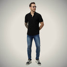 Hektor -Premium-Bonded- Open Button Shirt - Short Sleeve - Herring Bone -Mens