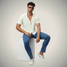 Hektor -Premium-Bonded- Open Button Shirt - Short Sleeve - Herring Bone -Mens