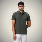 Hektor -Premium-Bonded- Snap Button Polo - Thick Thin Jacquard T Shirt -Mens