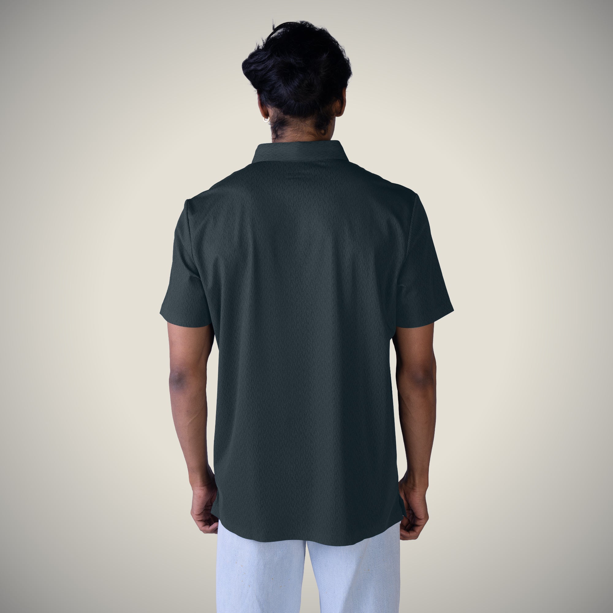 Hektor -Premium-Bonded- Snap Button Polo - Thick Thin Jacquard T Shirt -Mens