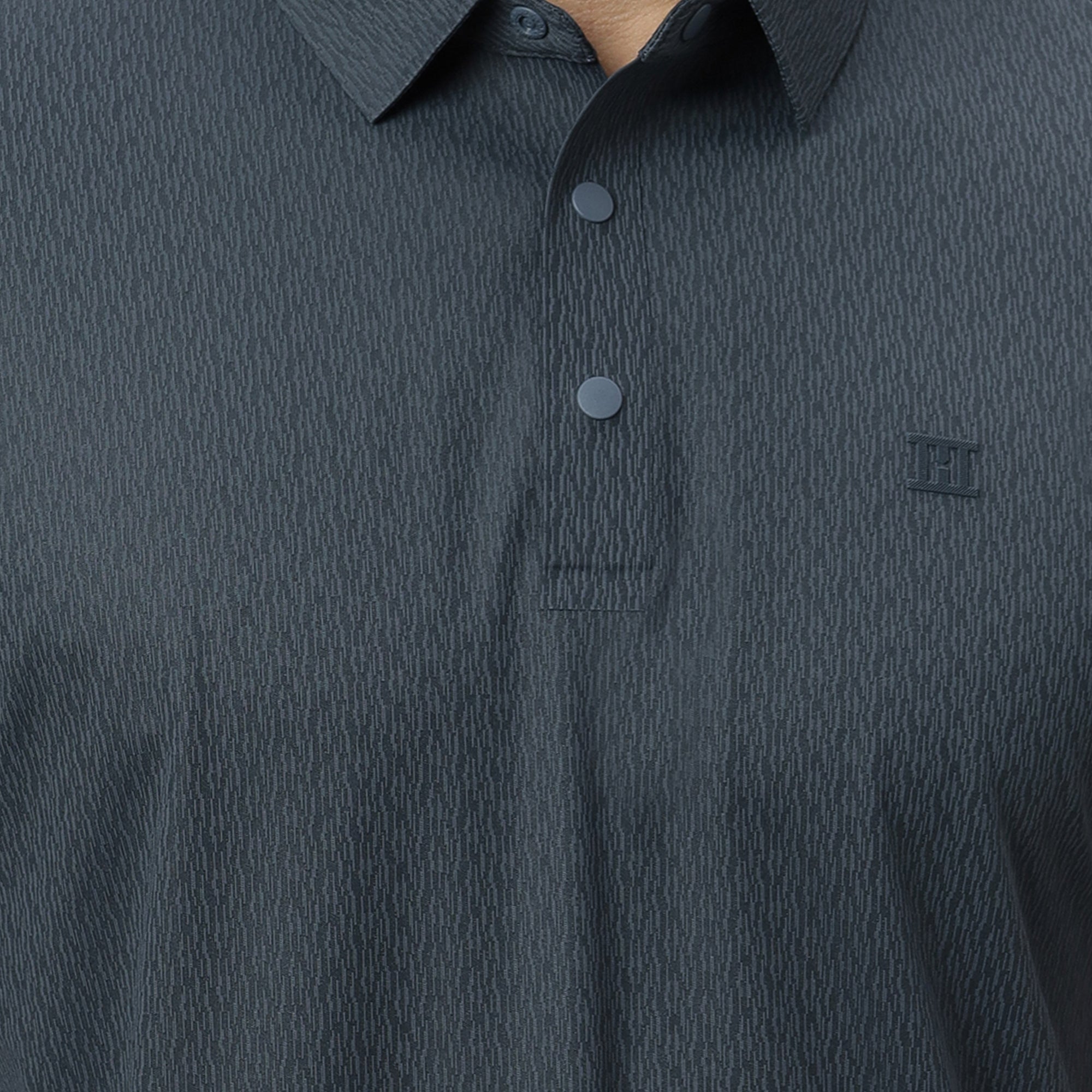 Hektor -Premium-Bonded- Snap Button Polo - Thick Thin Jacquard T Shirt -Mens
